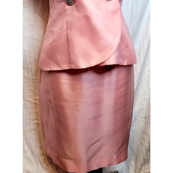 Formal Skirt Top Set 2 Pieces Pink Ruffle Polyester Acetate Bling Vintage 80s Al - Picture 4 of 12